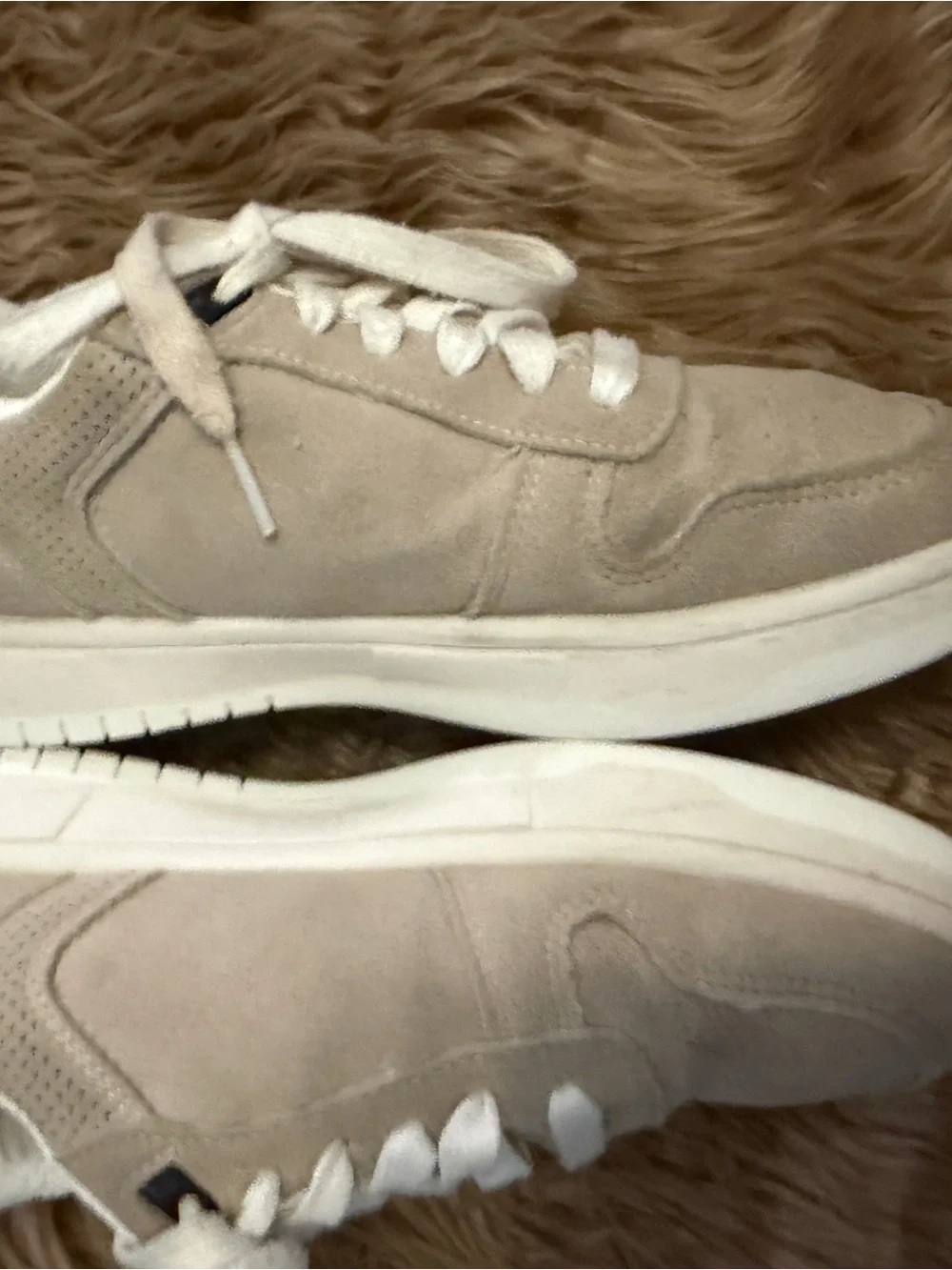 Vintage Havana Beige Suede Sneakers with Navy Star and Red Heel Tab, women’s 7.5